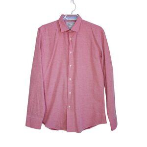 Zara Men's Red/Pink Dress Shirt, Slim Fit, Long Sleeve, Size L